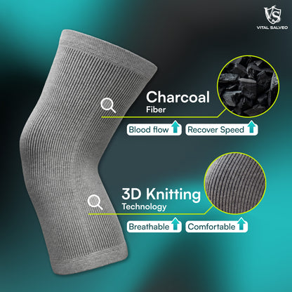 3D Knit Charcoal Knee Sleeves (Pair) - Vital Salveo